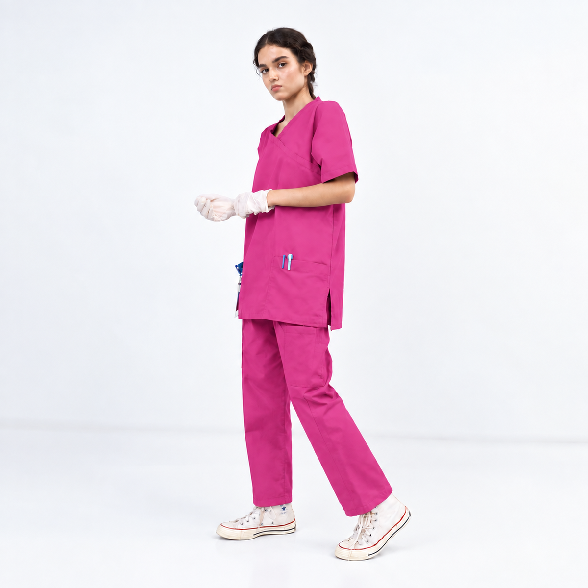 Women's Extended V-Neck Medical Scrub Set