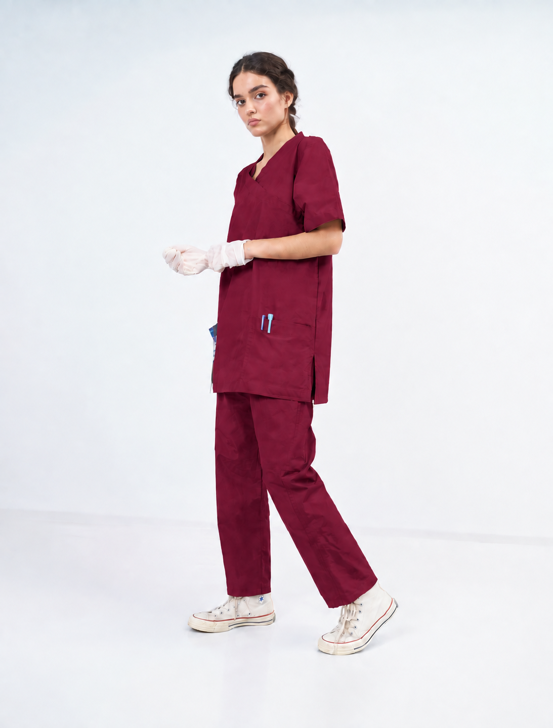 Women's Extended V-Neck Medical Scrub Set