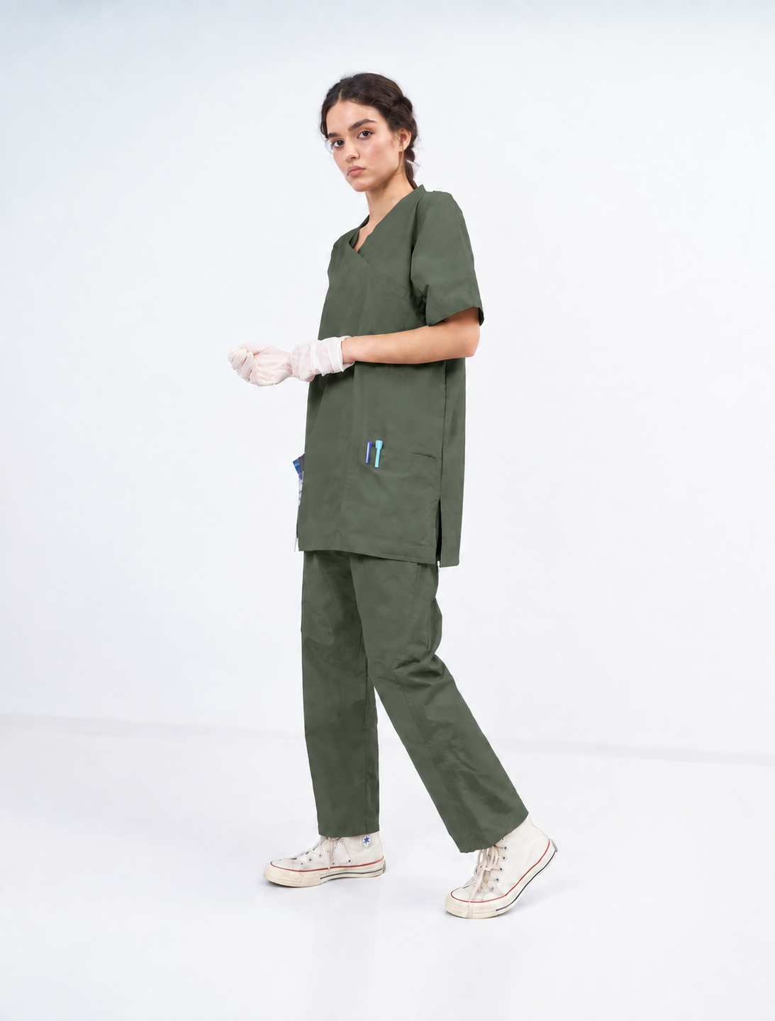 Women's Extended V-Neck Medical Scrub Set