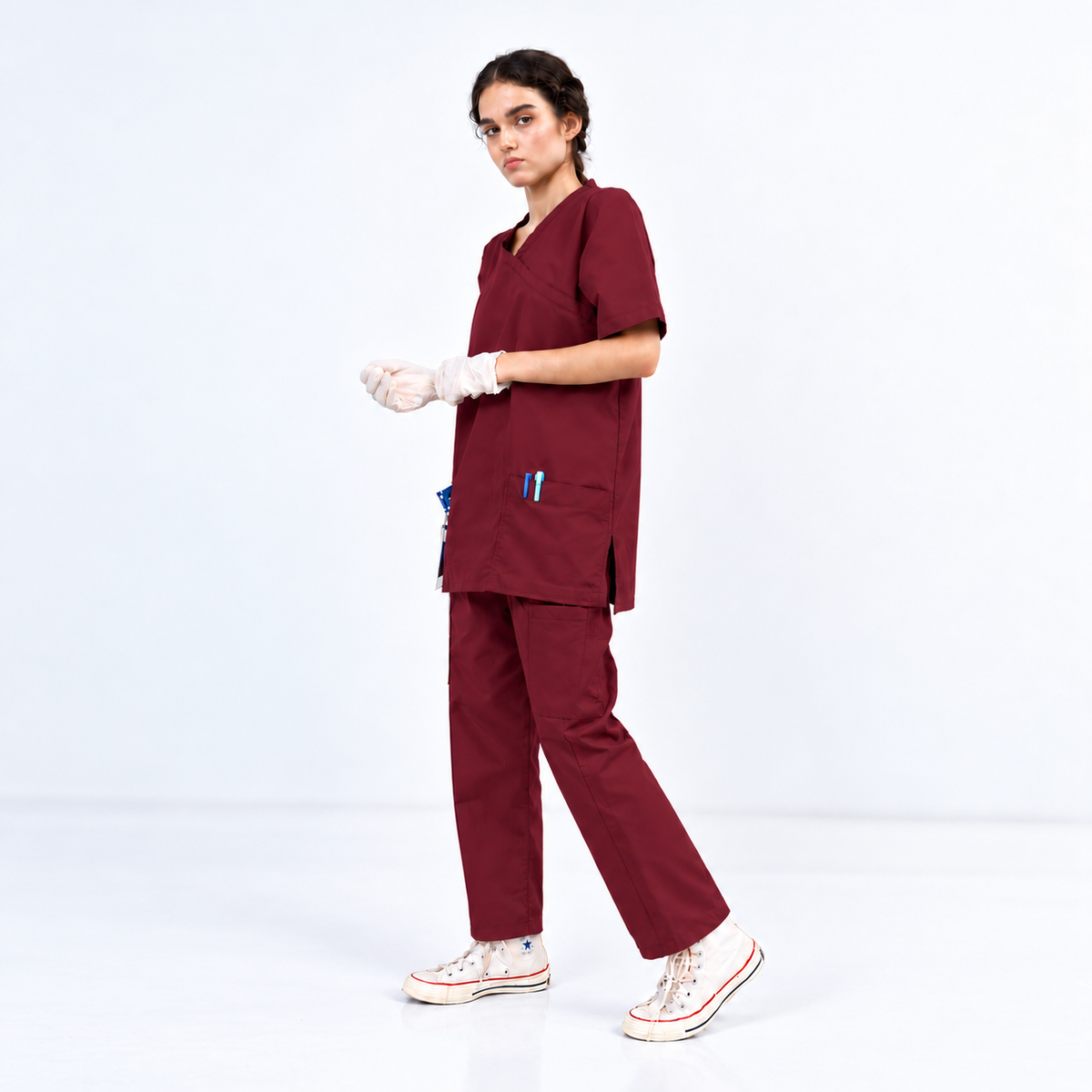 Women's Extended V-Neck Medical Scrub Set