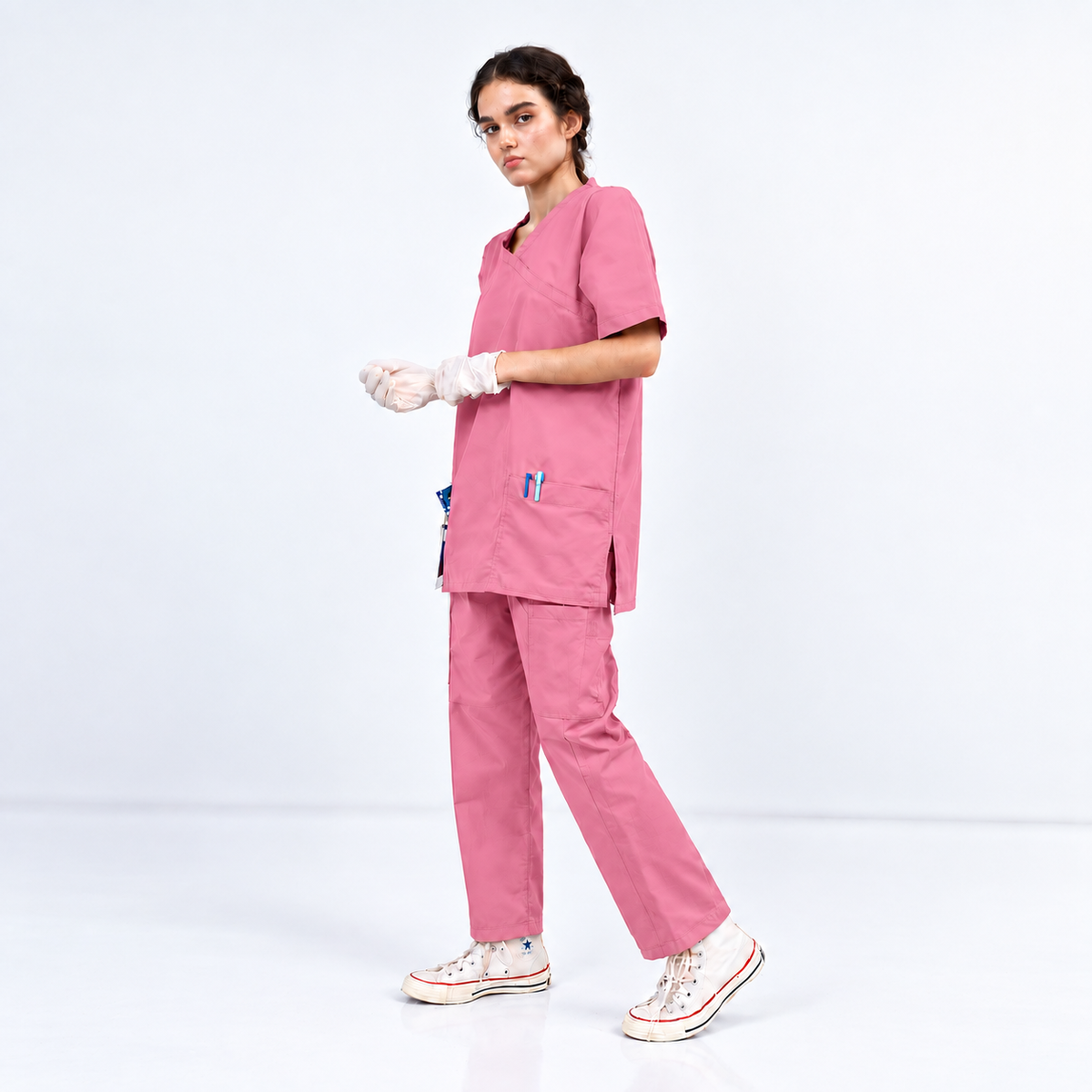 Women's Extended V-Neck Medical Scrub Set