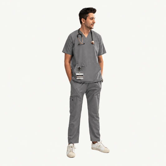 Men's Pouch Pocket Medical Scrub Set