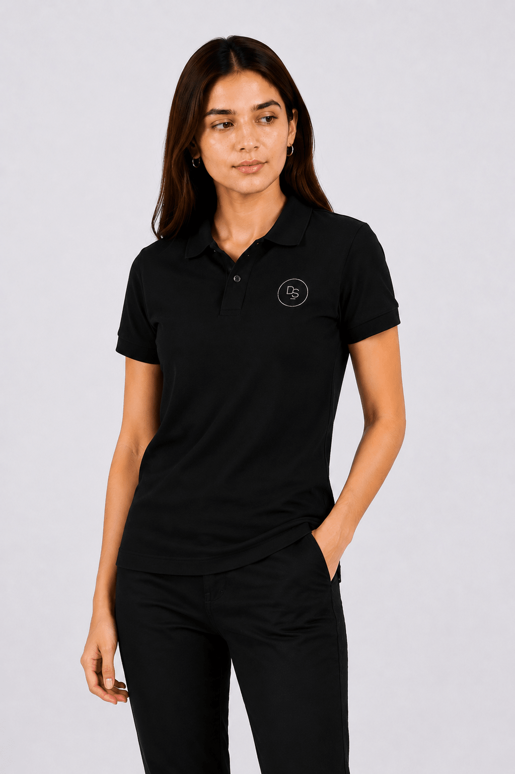 Unisex SuperSoft Cotton Polo Shirt Female - Black - dr.stitchess